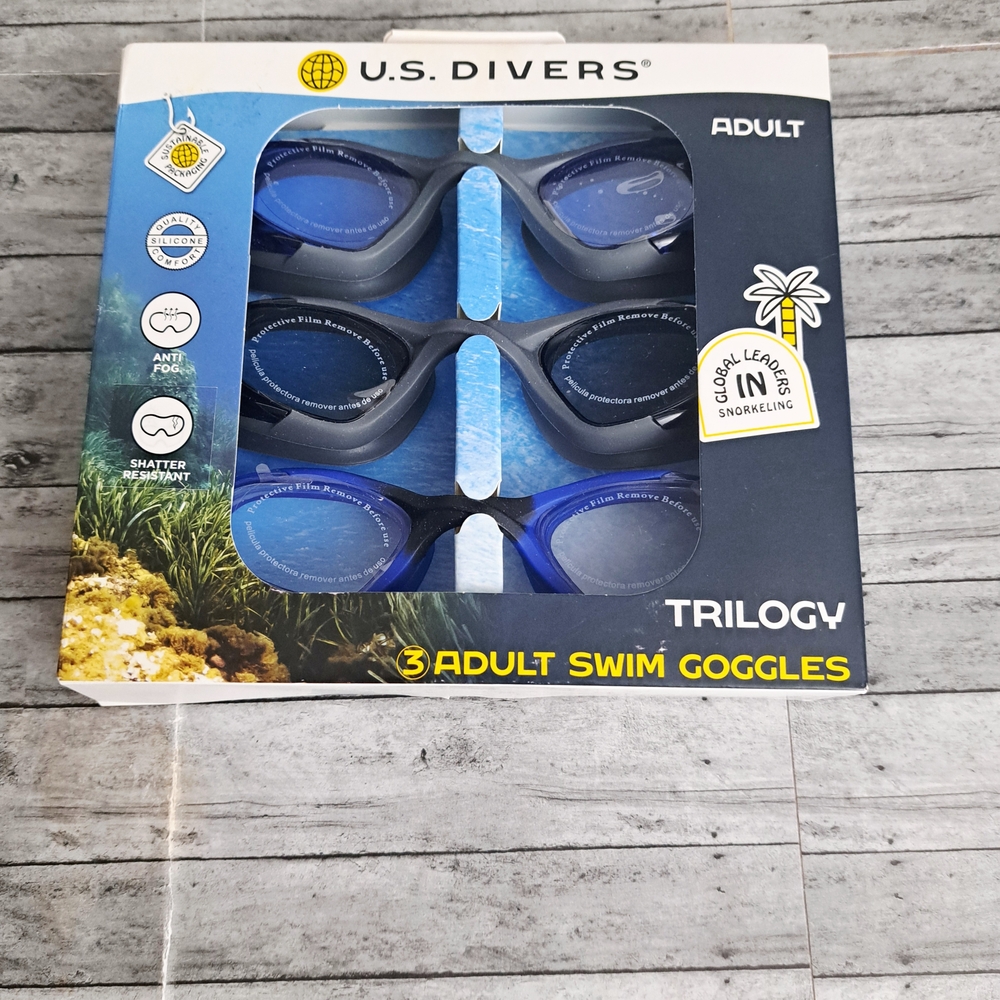 Set Of 3 US Divers Blue and Black Adult Swim Goggles